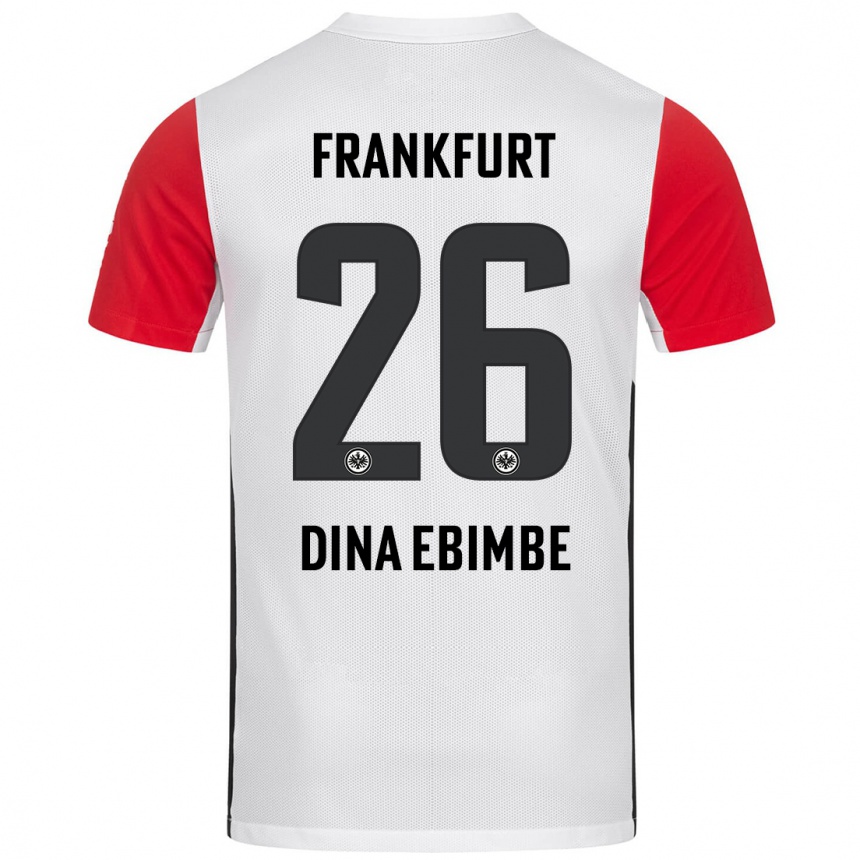 Kids Football Junior Dina Ebimbe #26 White Red Home Jersey 2024/25 T-Shirt