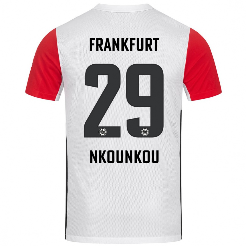 Kids Football Niels Nkounkou #29 White Red Home Jersey 2024/25 T-Shirt