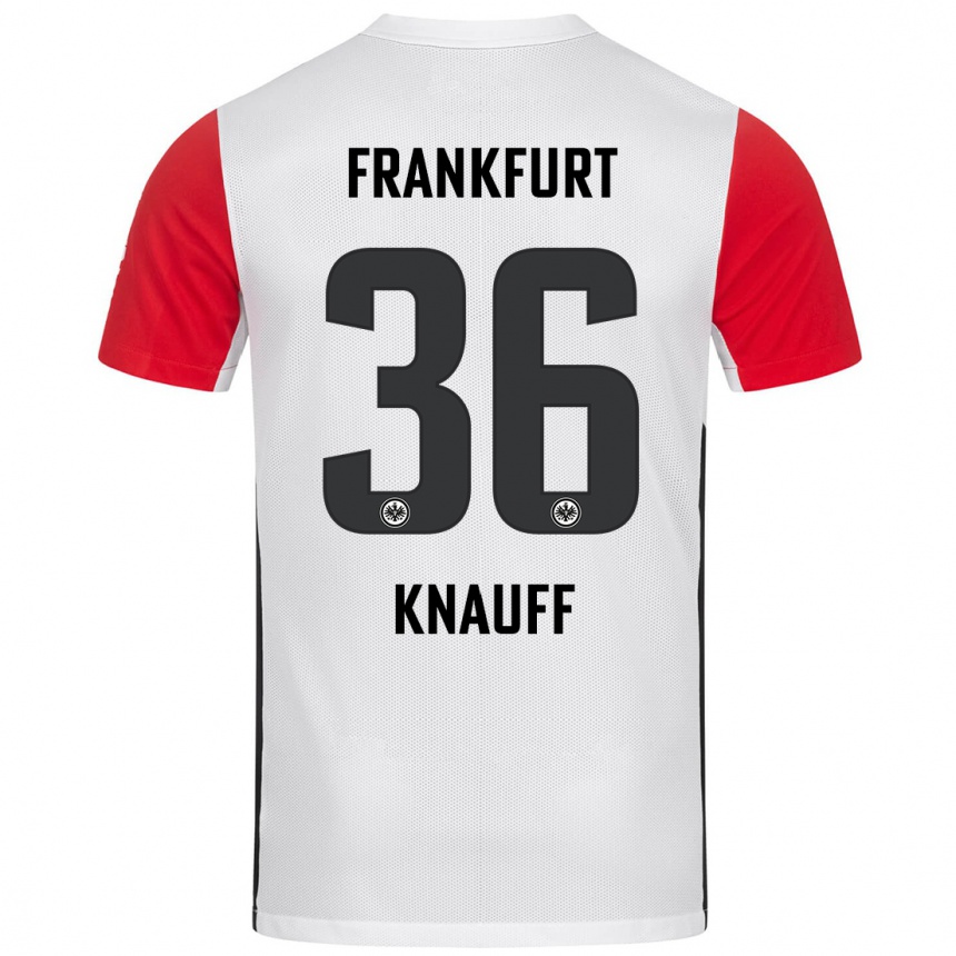 Kids Football Ansgar Knauff #36 White Red Home Jersey 2024/25 T-Shirt