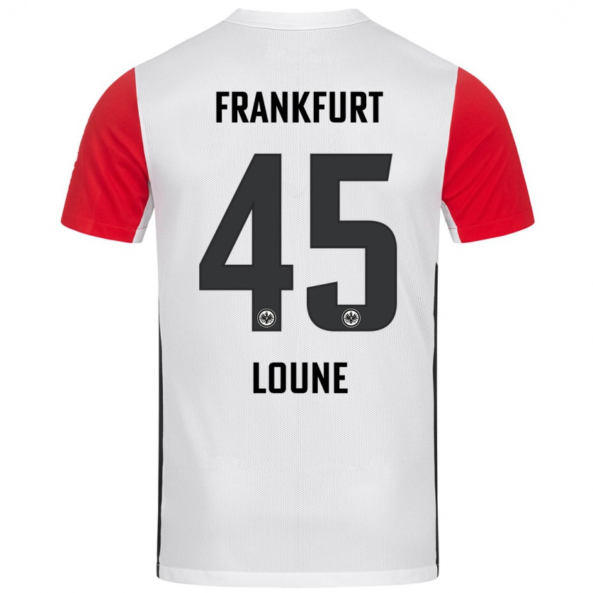 Kids Football Mehdi Loune #45 White Red Home Jersey 2024/25 T-Shirt