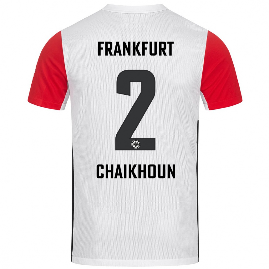 Kids Football Ayoub Chaikhoun #2 White Red Home Jersey 2024/25 T-Shirt