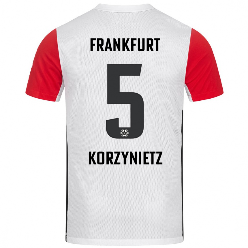 Kids Football Jaden Korzynietz #5 White Red Home Jersey 2024/25 T-Shirt