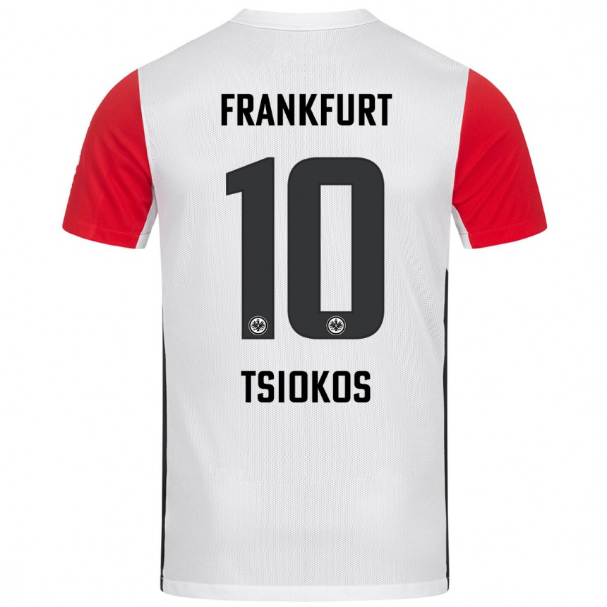 Kids Football Leonidas Ilias Tsiokos #10 White Red Home Jersey 2024/25 T-Shirt