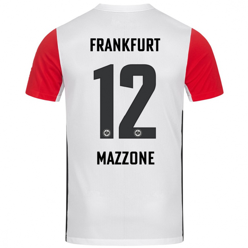 Kids Football Matteo Mazzone #12 White Red Home Jersey 2024/25 T-Shirt