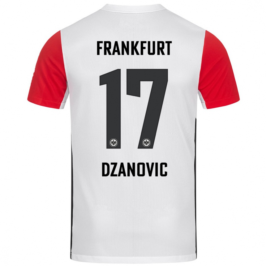 Kids Football Benjamin Dzanovic #17 White Red Home Jersey 2024/25 T-Shirt