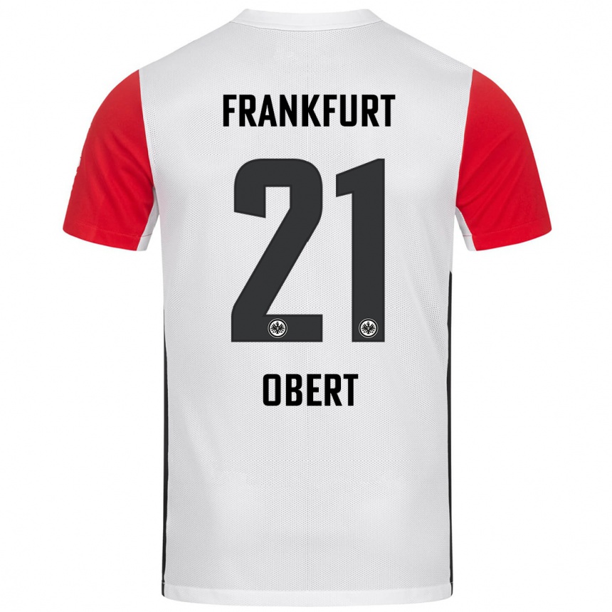 Kids Football Yuriy Obert #21 White Red Home Jersey 2024/25 T-Shirt