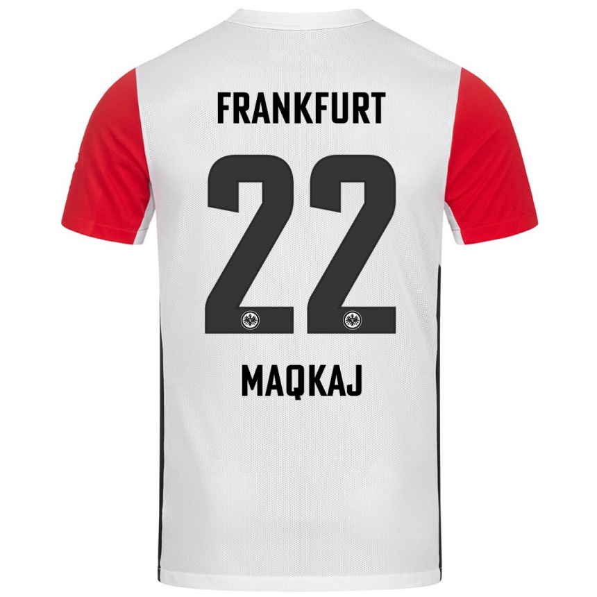 Kids Football Dritan Maqkaj #22 White Red Home Jersey 2024/25 T-Shirt