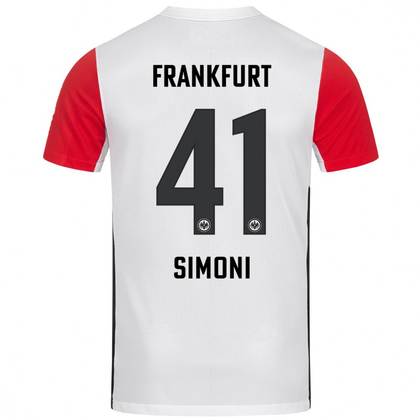 Kids Football Simon Simoni #41 White Red Home Jersey 2024/25 T-Shirt