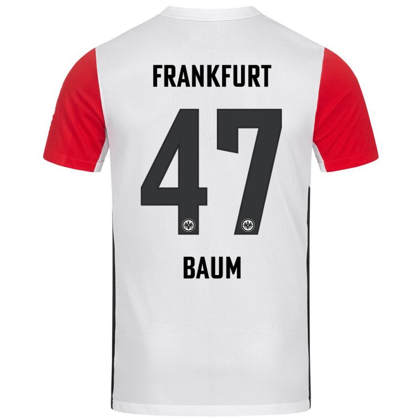 Kids Football Elias Baum #47 White Red Home Jersey 2024/25 T-Shirt