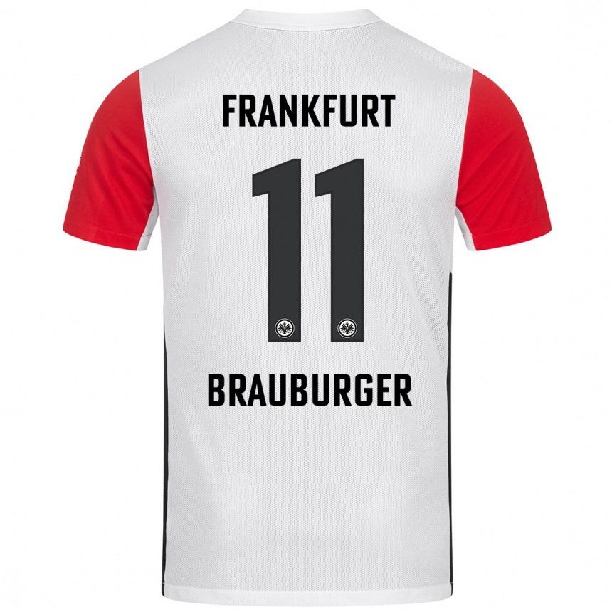 Kids Football Maximilian Brauburger #11 White Red Home Jersey 2024/25 T-Shirt