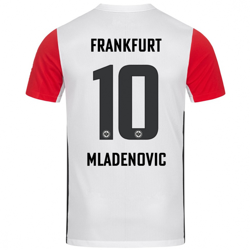 Kids Football Marko Mladenovic #10 White Red Home Jersey 2024/25 T-Shirt