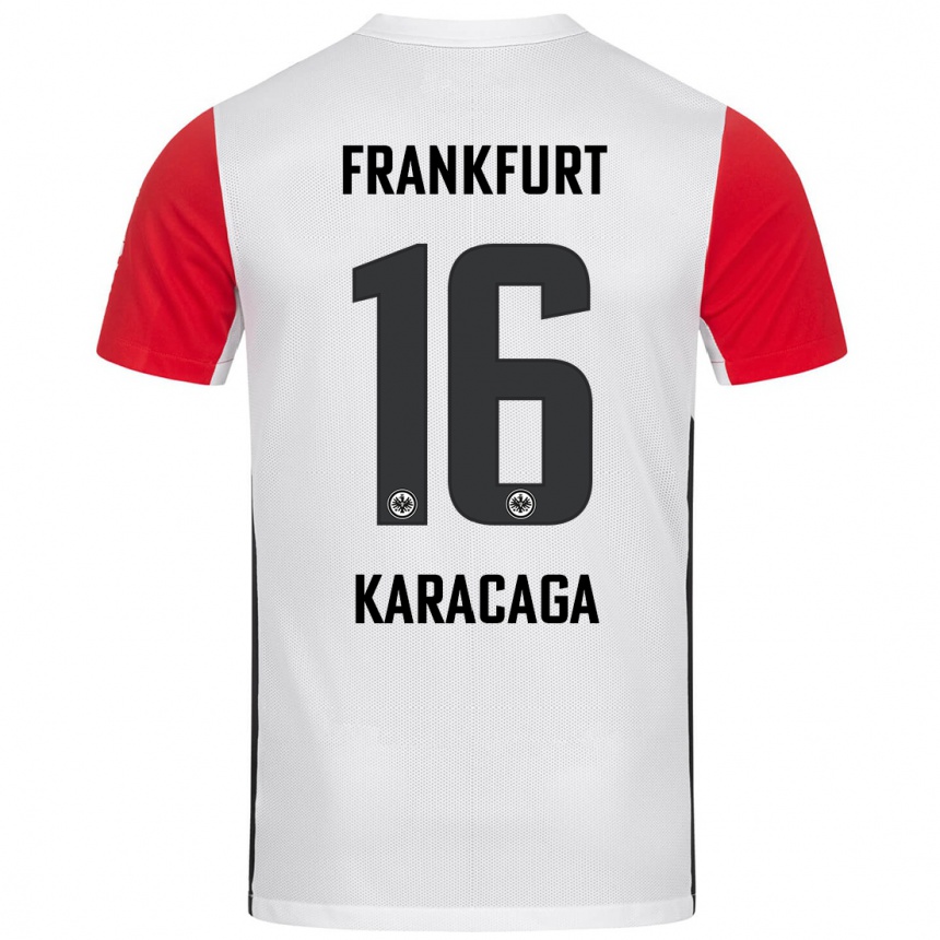 Kids Football Tom Karacaga #16 White Red Home Jersey 2024/25 T-Shirt