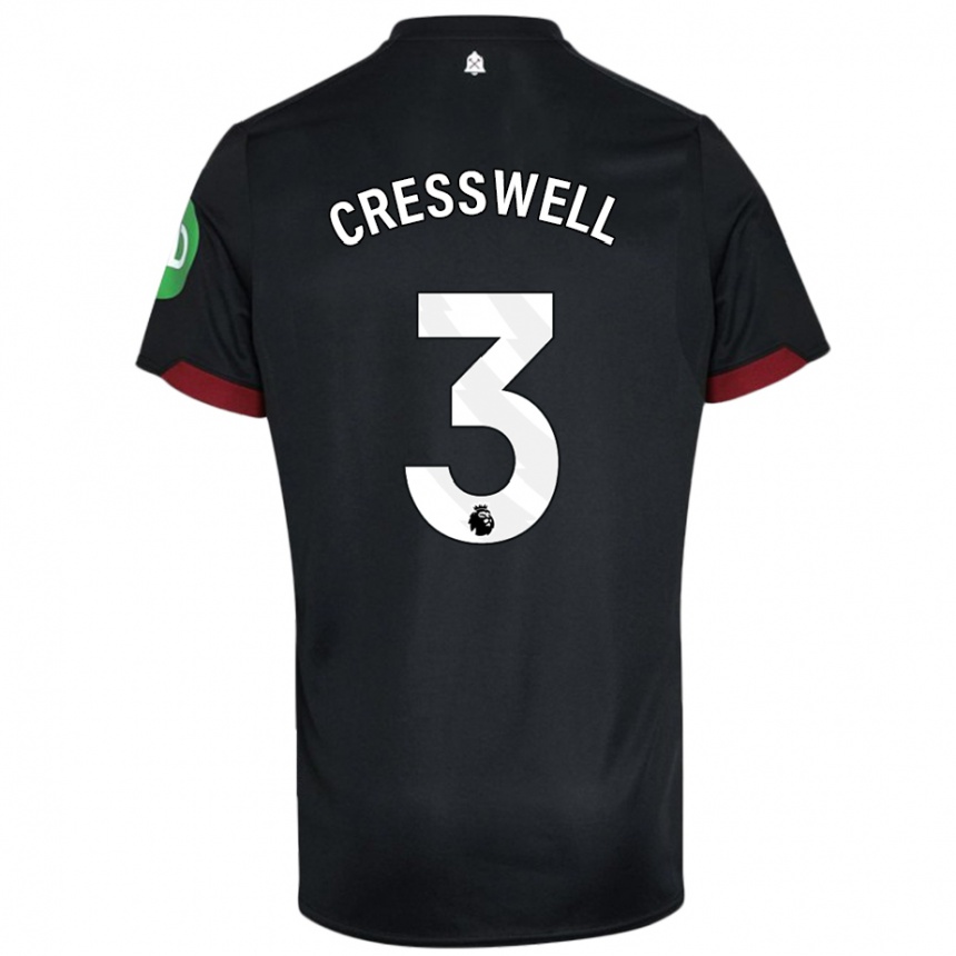 Kids Football Aaron Cresswell #3 Black White Away Jersey 2024/25 T-Shirt