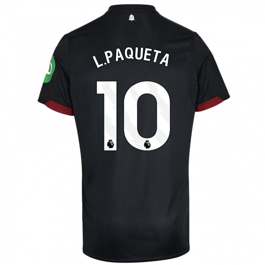 Kids Football Lucas Paqueta #10 Black White Away Jersey 2024/25 T-Shirt