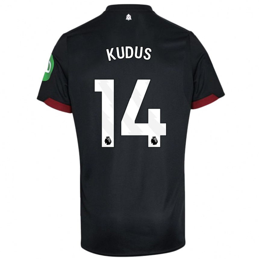 Kids Football Mohammed Kudus #14 Black White Away Jersey 2024/25 T-Shirt