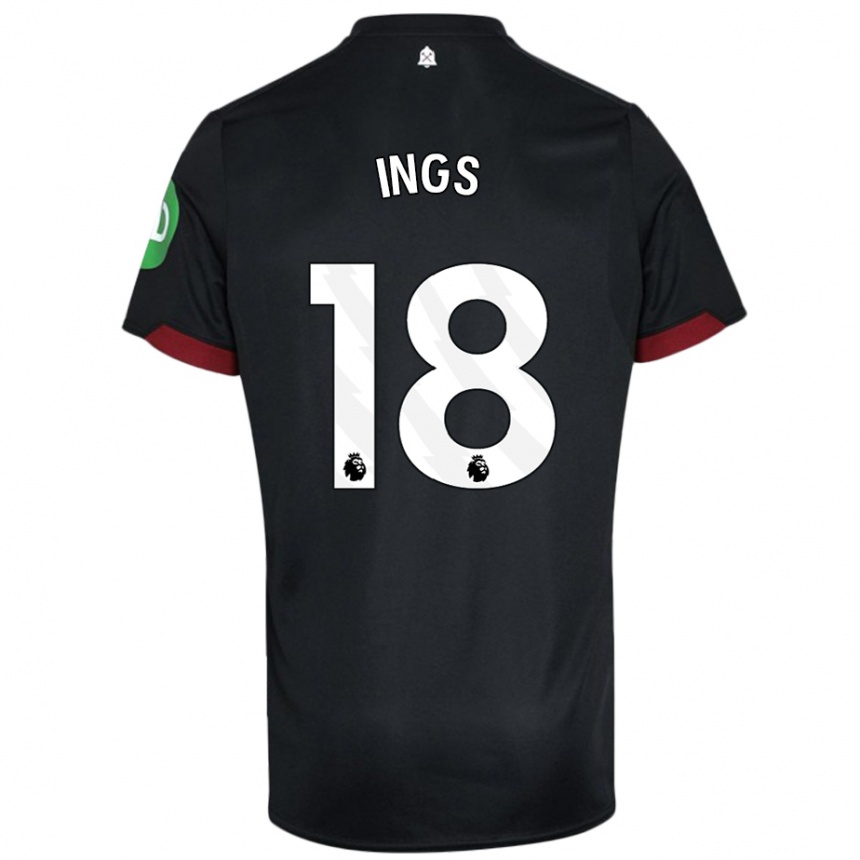 Kids Football Danny Ings #18 Black White Away Jersey 2024/25 T-Shirt