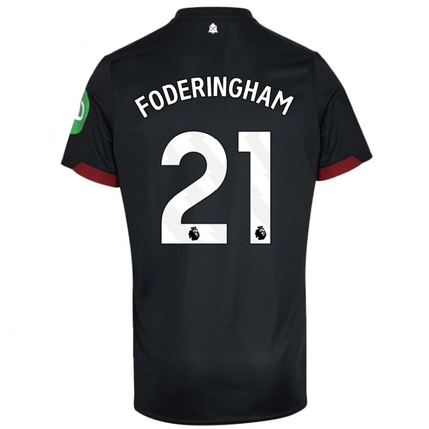 Kids Football Wes Foderingham #21 Black White Away Jersey 2024/25 T-Shirt