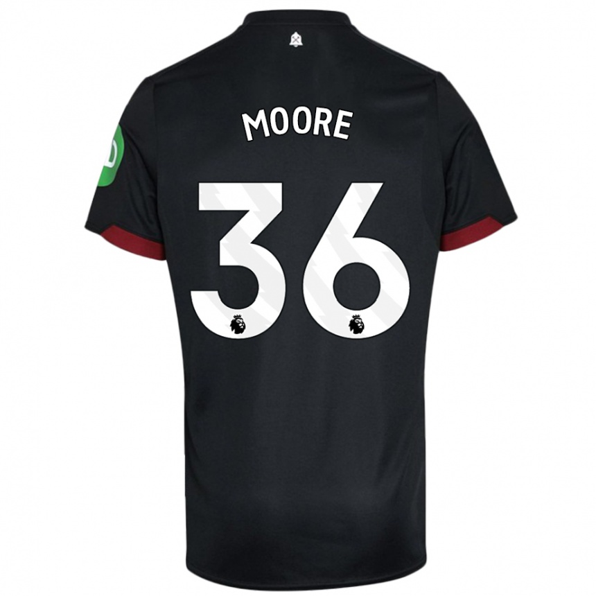 Kids Football Sean Moore #36 Black White Away Jersey 2024/25 T-Shirt