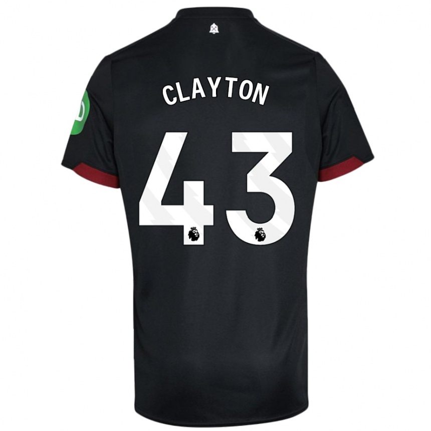 Kids Football Regan Clayton #43 Black White Away Jersey 2024/25 T-Shirt