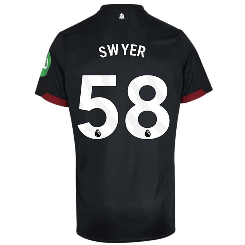 Kids Football Kamarai Swyer #58 Black White Away Jersey 2024/25 T-Shirt