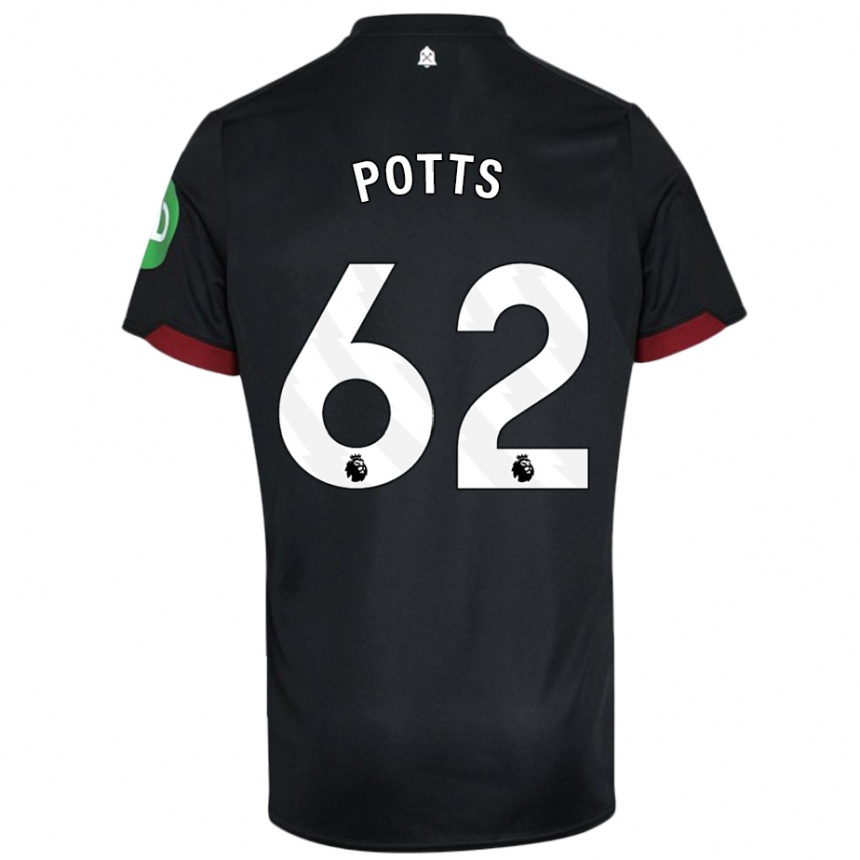 Kids Football Freddie Potts #62 Black White Away Jersey 2024/25 T-Shirt