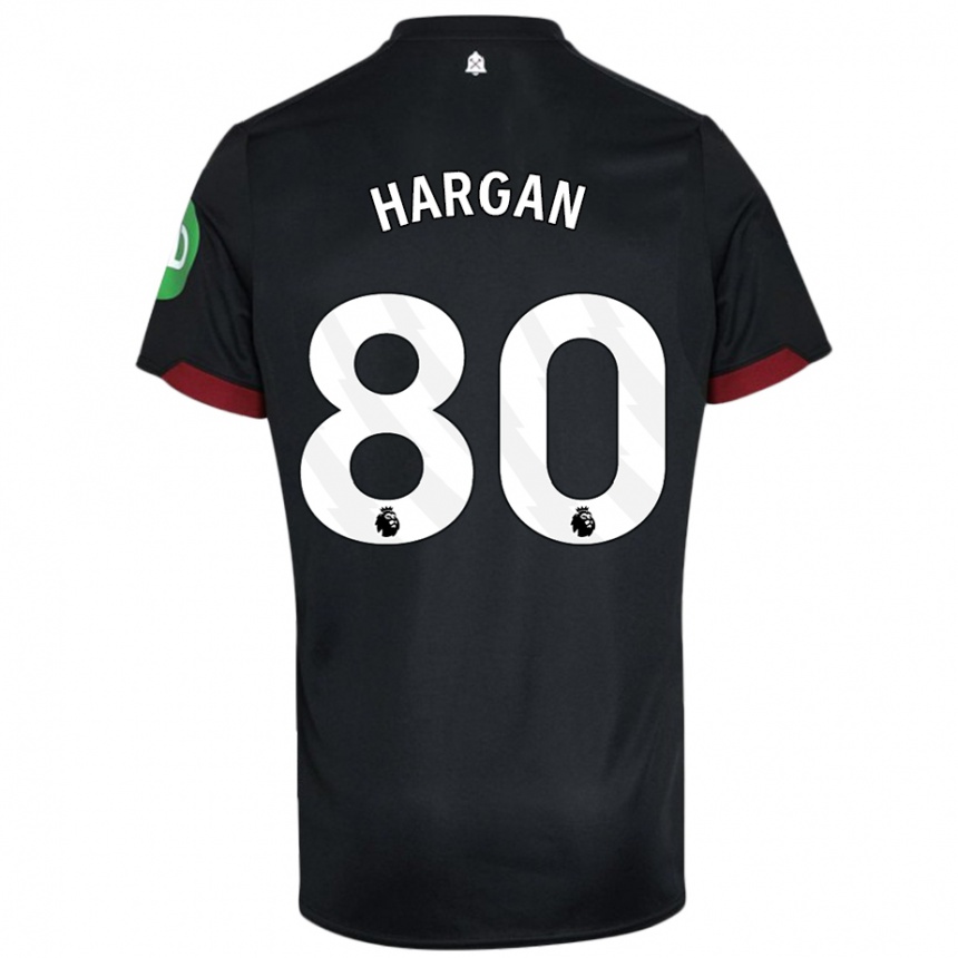 Kids Football Riley Hargan #80 Black White Away Jersey 2024/25 T-Shirt