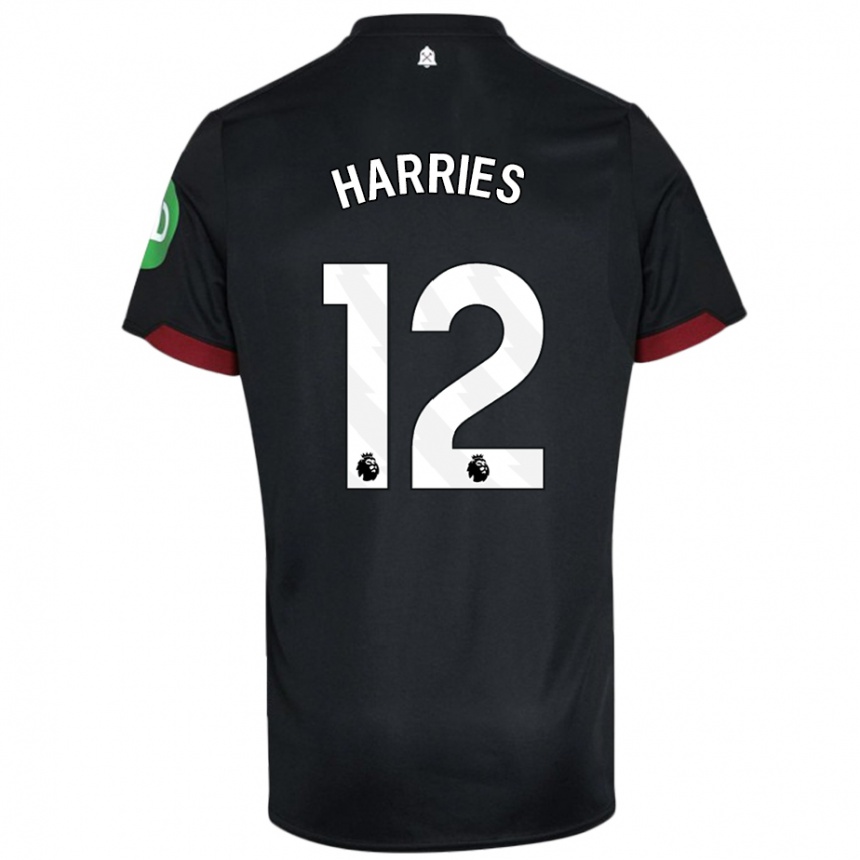 Kids Football Emma Harries #12 Black White Away Jersey 2024/25 T-Shirt