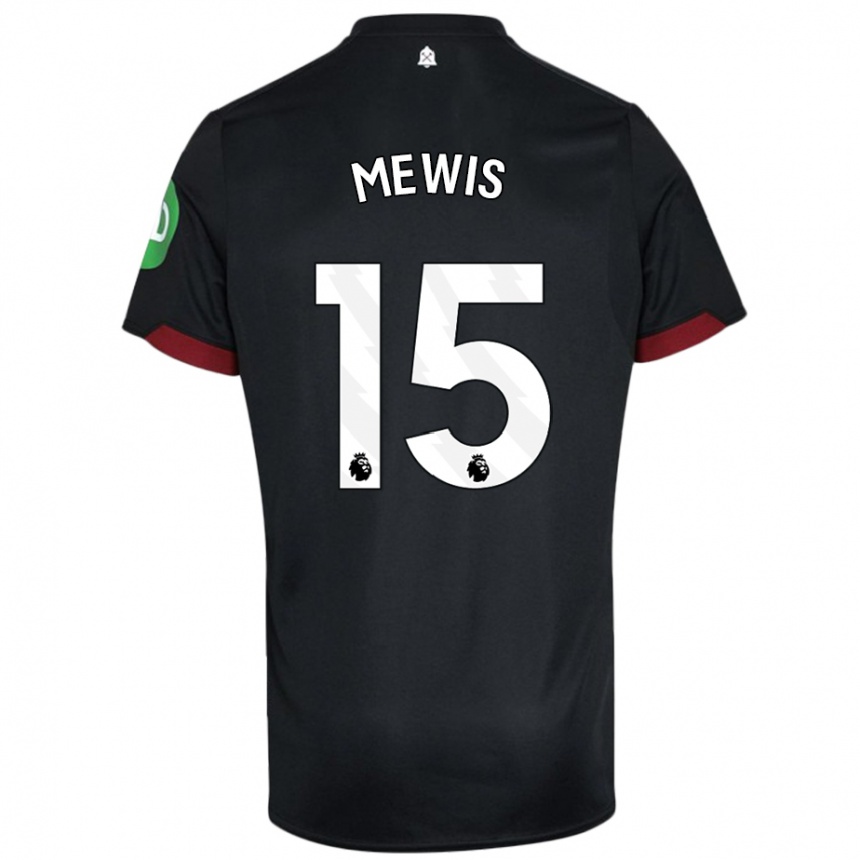 Kids Football Kristie Mewis #15 Black White Away Jersey 2024/25 T-Shirt