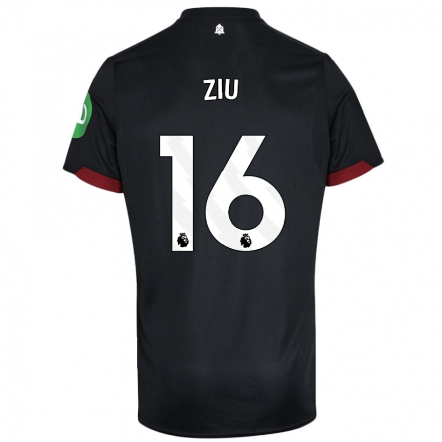 Kids Football Jessica Ziu #16 Black White Away Jersey 2024/25 T-Shirt