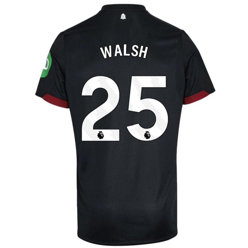 Kids Football Megan Walsh #25 Black White Away Jersey 2024/25 T-Shirt