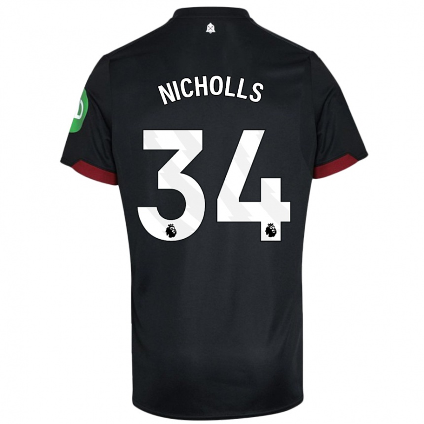 Kids Football Macey Nicholls #34 Black White Away Jersey 2024/25 T-Shirt