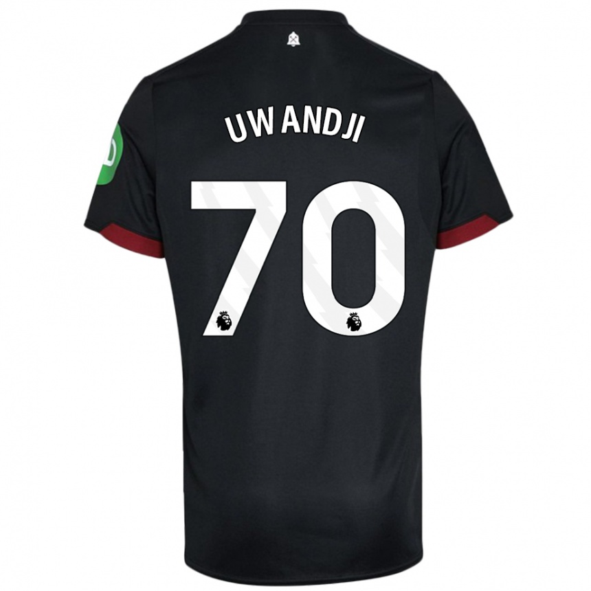 Kids Football Blaise Uwandji #70 Black White Away Jersey 2024/25 T-Shirt