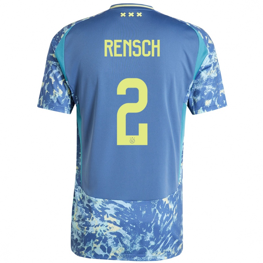 Kids Football Devyne Rensch #2 Grey Blue Yellow Away Jersey 2024/25 T-Shirt