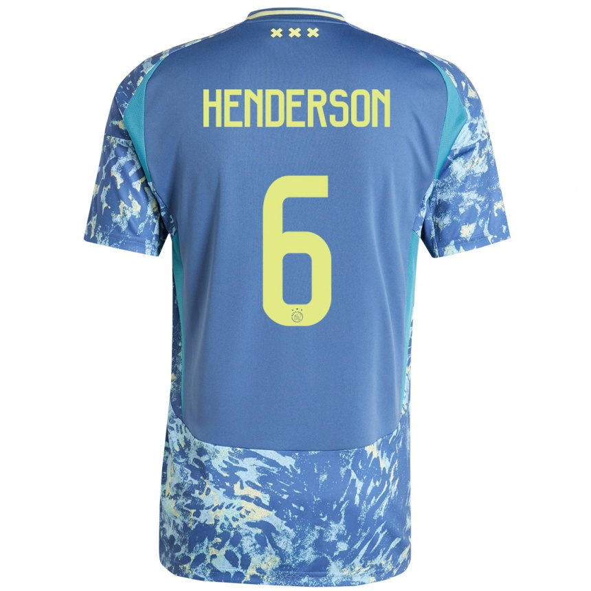 Kids Football Jordan Henderson #6 Grey Blue Yellow Away Jersey 2024/25 T-Shirt