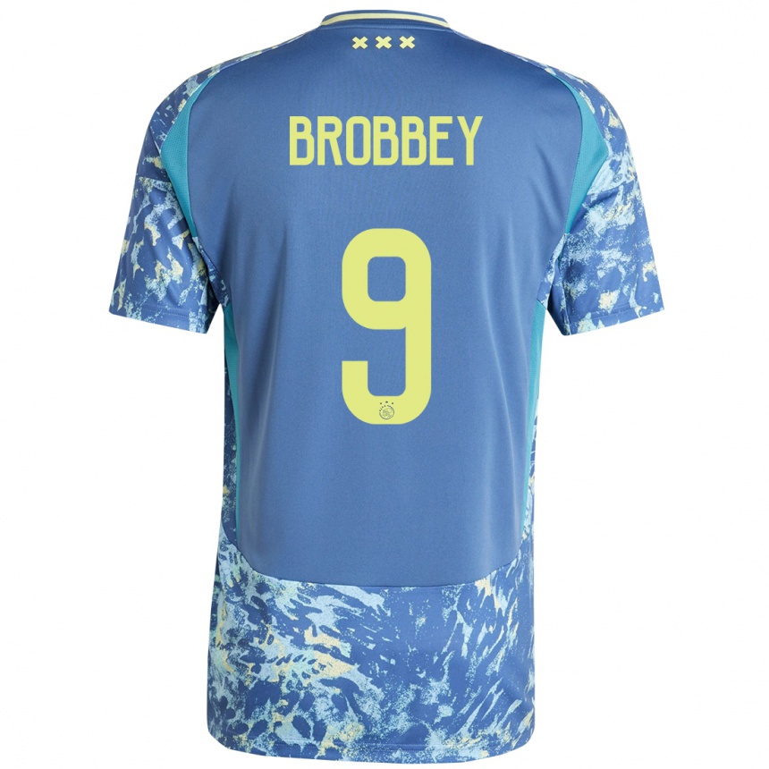 Kids Football Brian Brobbey #9 Grey Blue Yellow Away Jersey 2024/25 T-Shirt