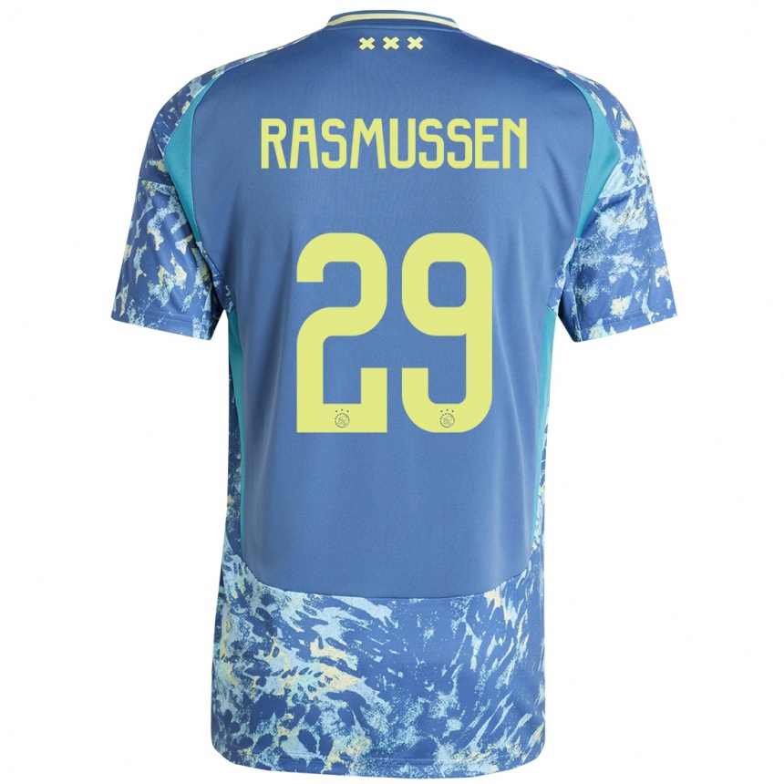 Kids Football Christian Rasmussen #29 Grey Blue Yellow Away Jersey 2024/25 T-Shirt