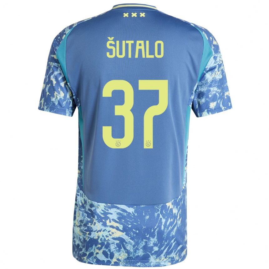 Kids Football Josip Sutalo #37 Grey Blue Yellow Away Jersey 2024/25 T-Shirt