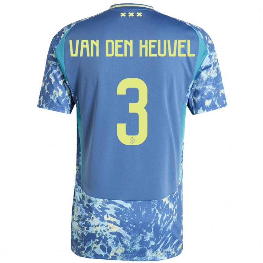 Kids Football Nino Van Den Heuvel #3 Grey Blue Yellow Away Jersey 2024/25 T-Shirt