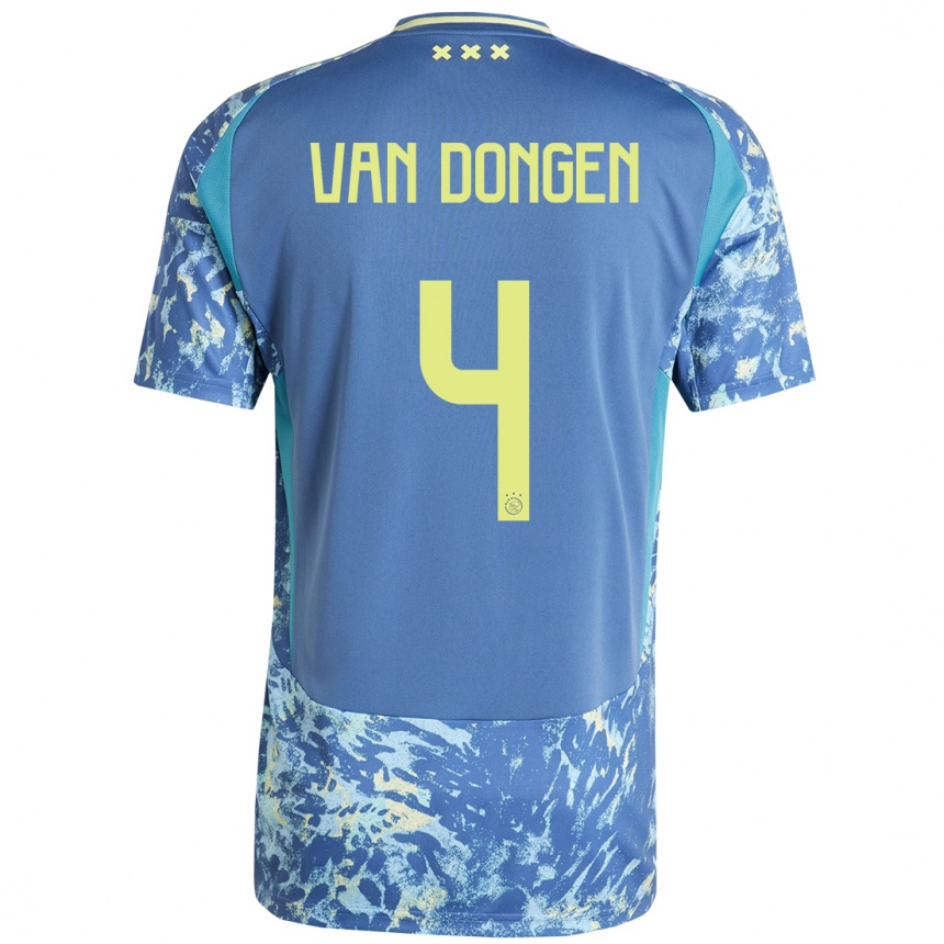 Kids Football Bram Van Dongen #4 Grey Blue Yellow Away Jersey 2024/25 T-Shirt