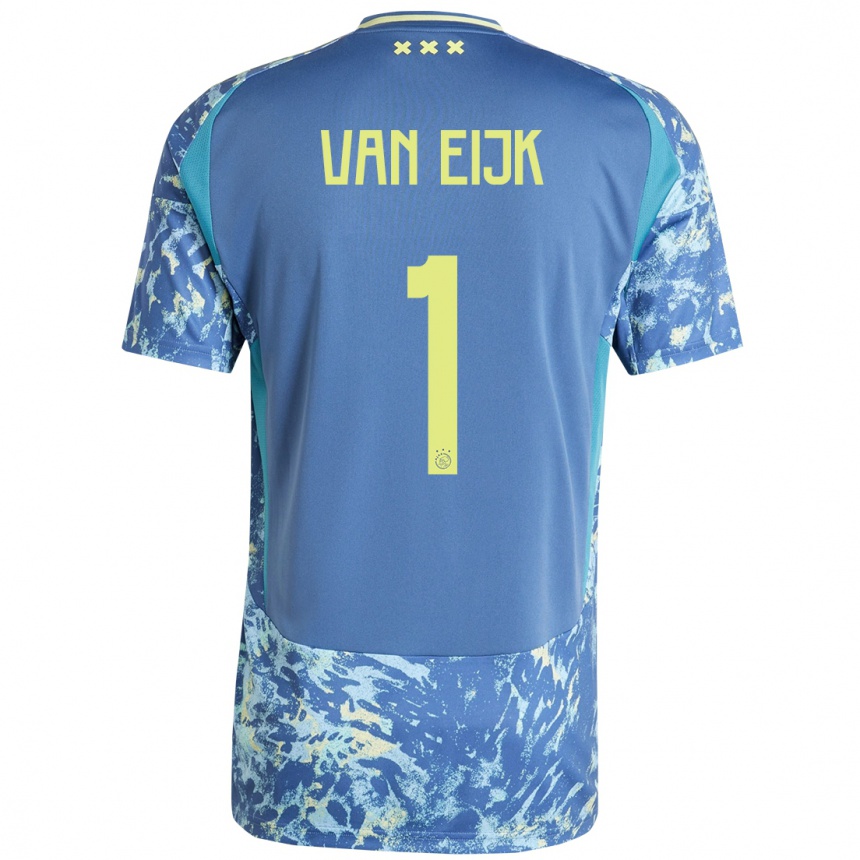 Kids Football Regina Van Eijk #1 Grey Blue Yellow Away Jersey 2024/25 T-Shirt