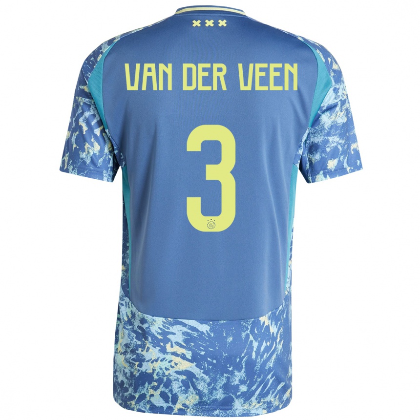 Kids Football Roos Van Der Veen #3 Grey Blue Yellow Away Jersey 2024/25 T-Shirt