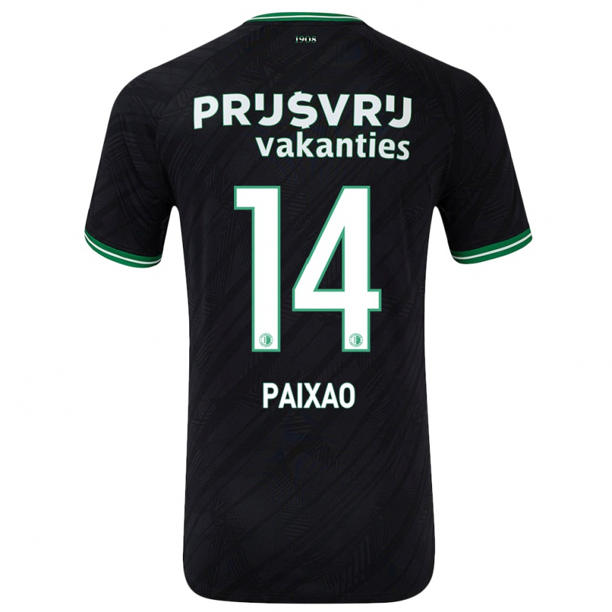 Kids Football Igor Paixão #14 Black Green Away Jersey 2024/25 T-Shirt