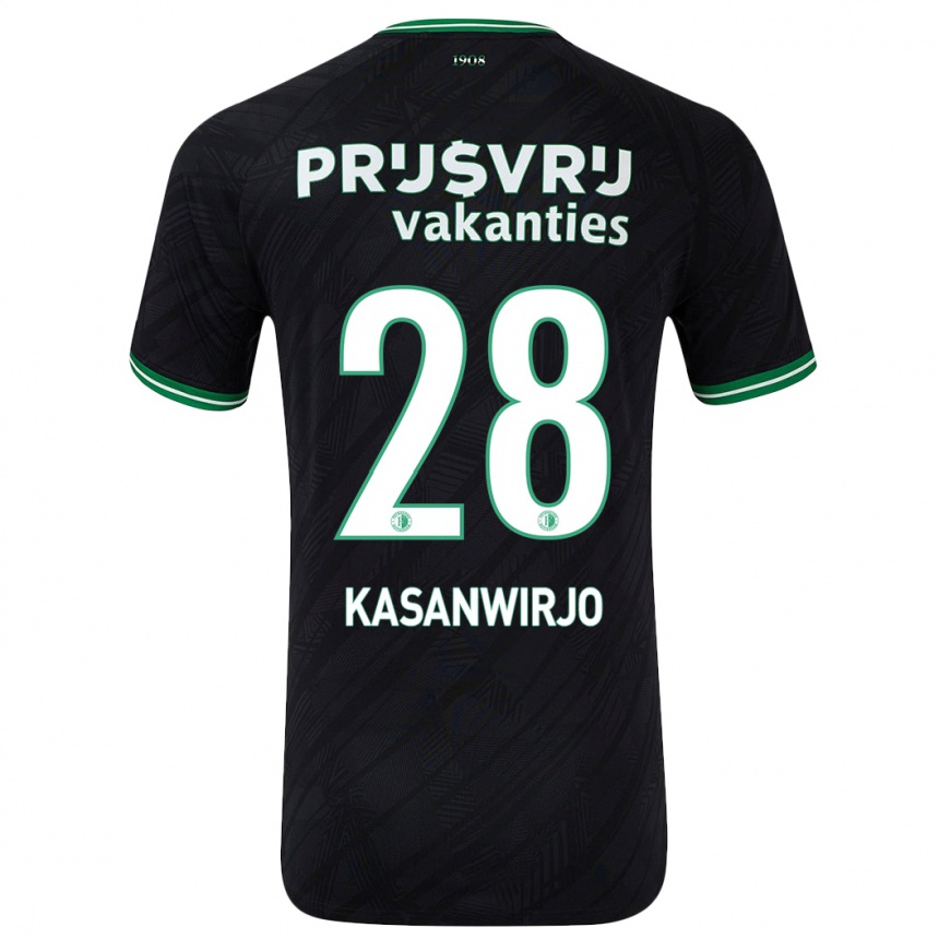 Kids Football Neraysho Kasanwirjo #28 Black Green Away Jersey 2024/25 T-Shirt