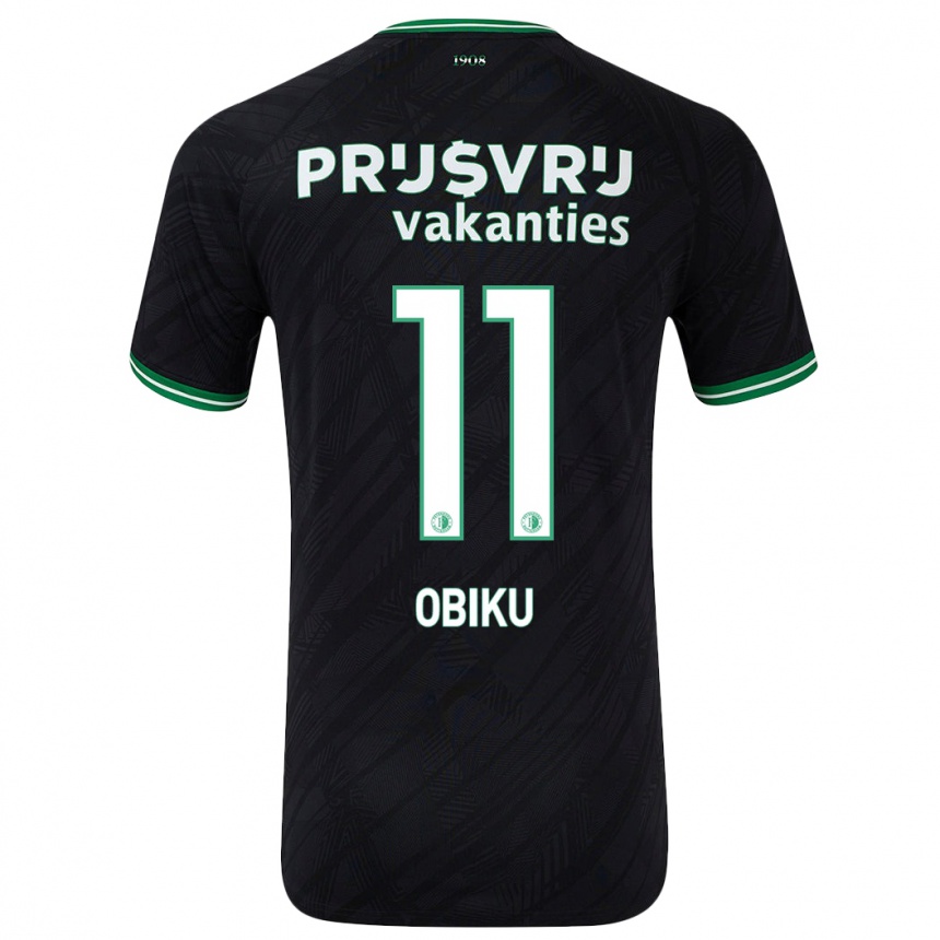 Kids Football Junior Obiku #11 Black Green Away Jersey 2024/25 T-Shirt