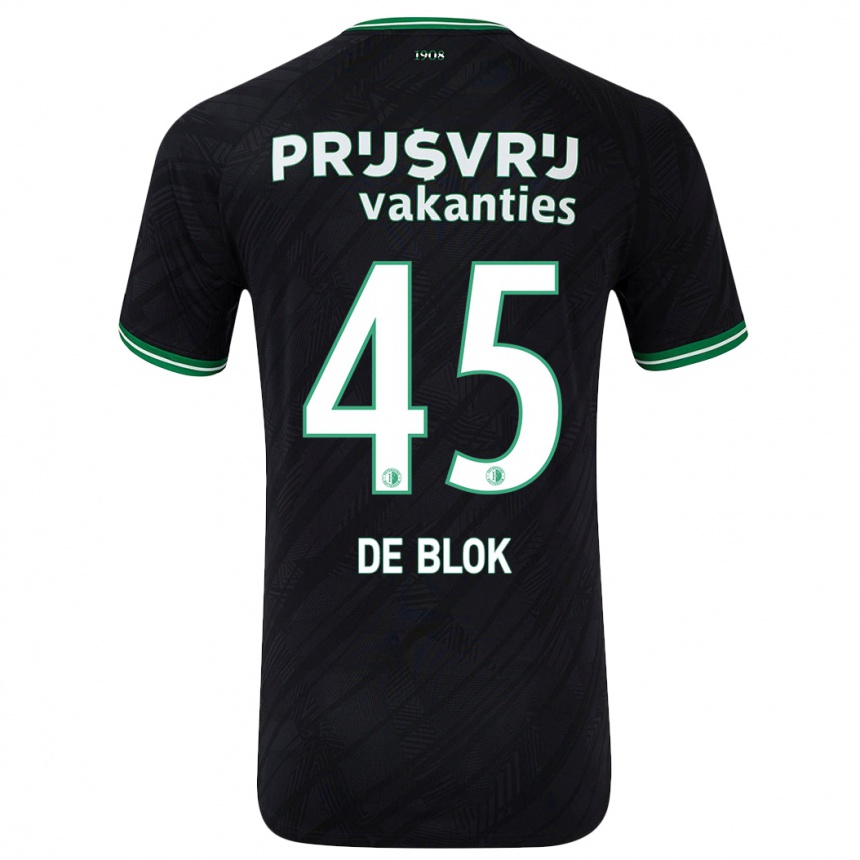 Kids Football Lars De Blok #45 Black Green Away Jersey 2024/25 T-Shirt