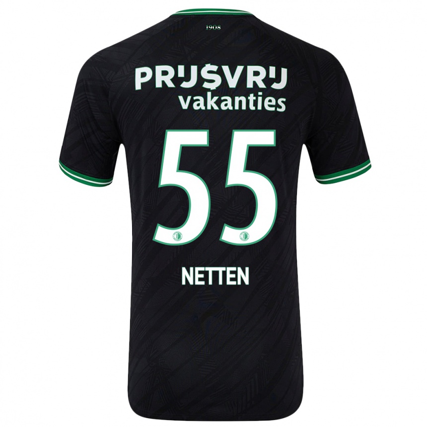 Kids Football Luc Netten #55 Black Green Away Jersey 2024/25 T-Shirt