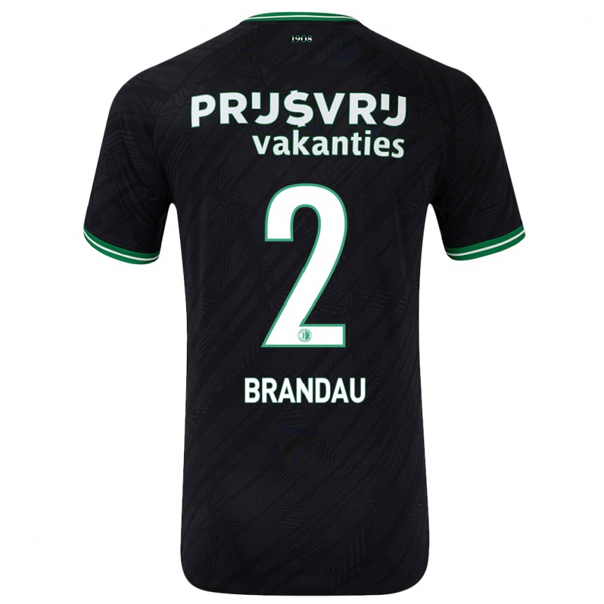 Kids Football Justine Brandau #2 Black Green Away Jersey 2024/25 T-Shirt