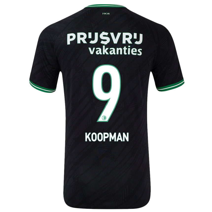 Kids Football Sanne Koopman #9 Black Green Away Jersey 2024/25 T-Shirt