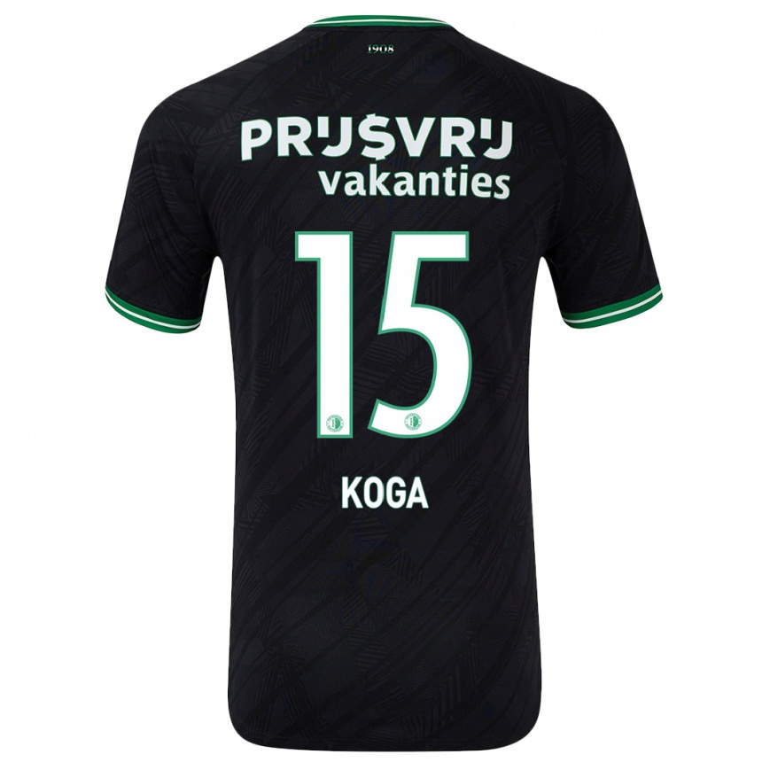 Kids Football Tōko Koga #15 Black Green Away Jersey 2024/25 T-Shirt