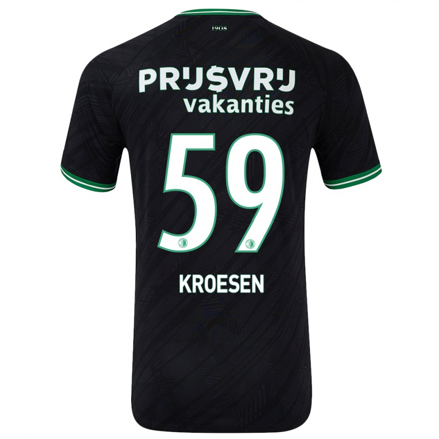 Kids Football Jaimy Kroesen #59 Black Green Away Jersey 2024/25 T-Shirt